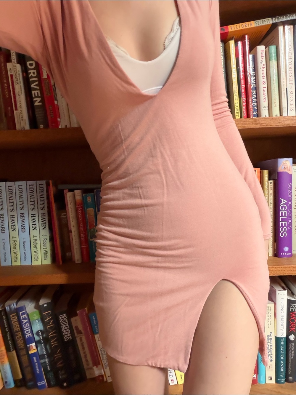 Lux LA Soft Blush Deep V Mini Rayon Dress
